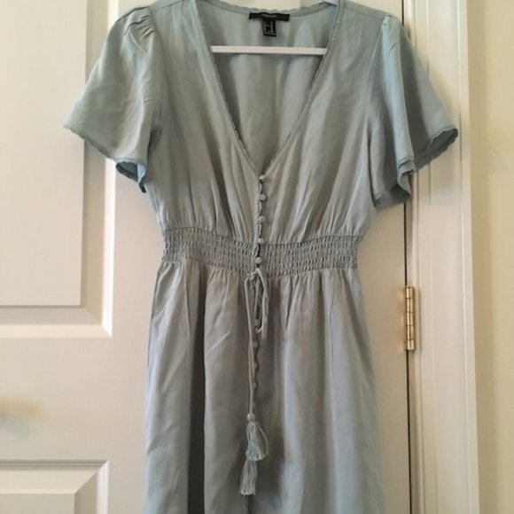 Flowy teal self-tie dress - Picture 1 of 5